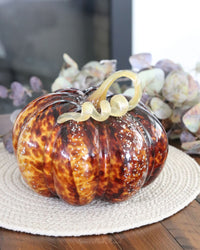 Brown Speckled Handblown Glass Pumpkin