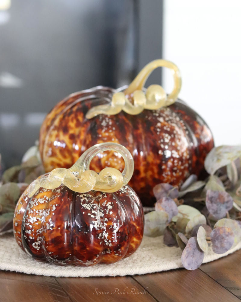 Brown Speckled Handblown Glass Pumpkin