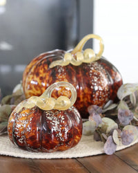 Brown Speckled Handblown Glass Pumpkin