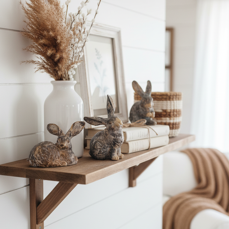 Whitewashed Brown Resin Bunny