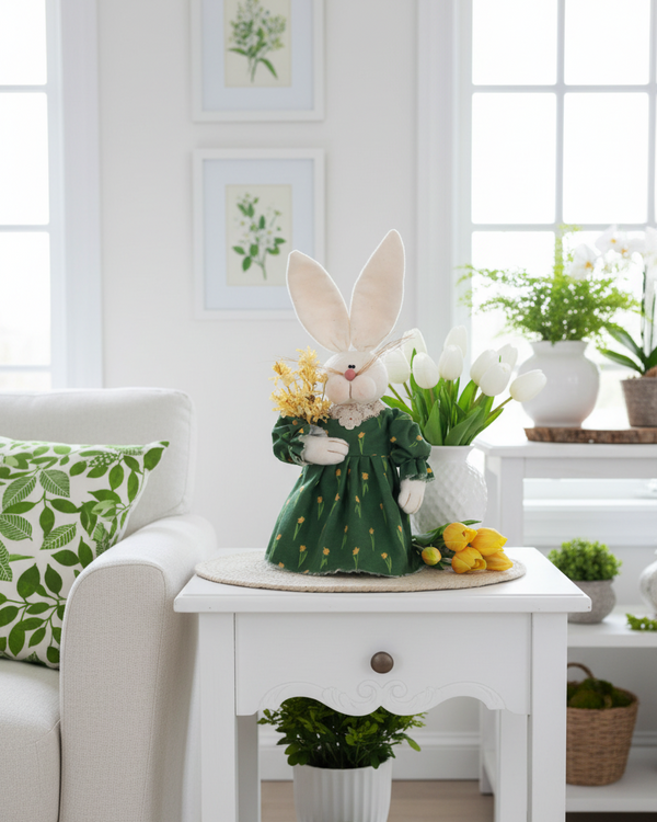 Spring Bunny in Green Floral Dress