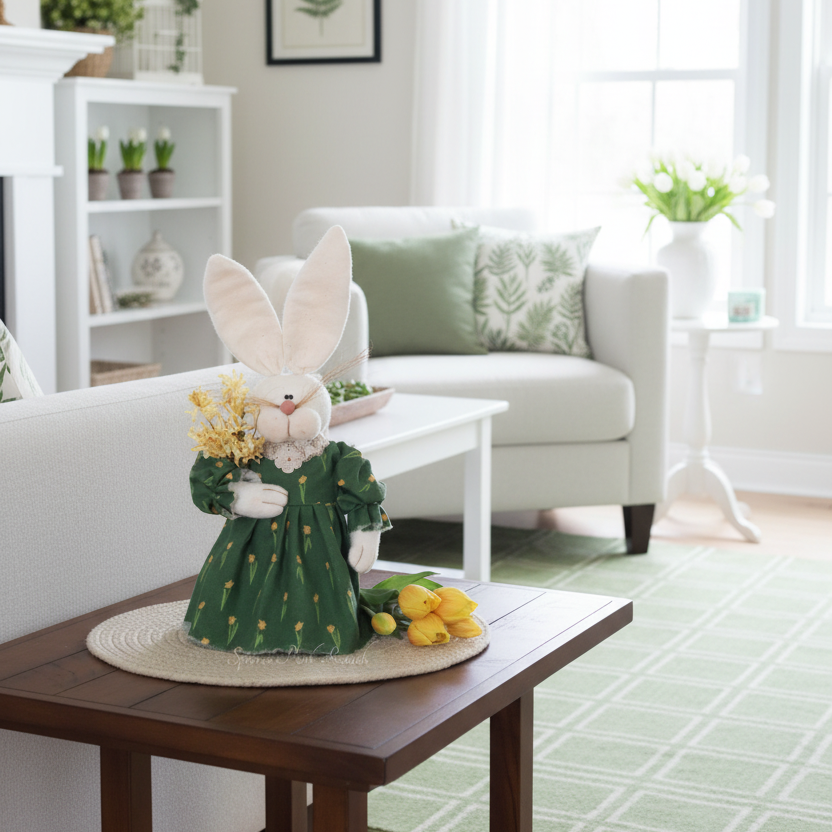 Spring Bunny in Green Floral Dress