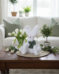 Fuzzy Bunny with Polka Dot Green Scarf