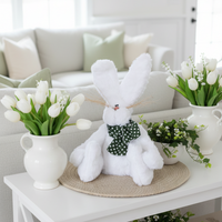 Fuzzy Bunny with Polka Dot Green Scarf