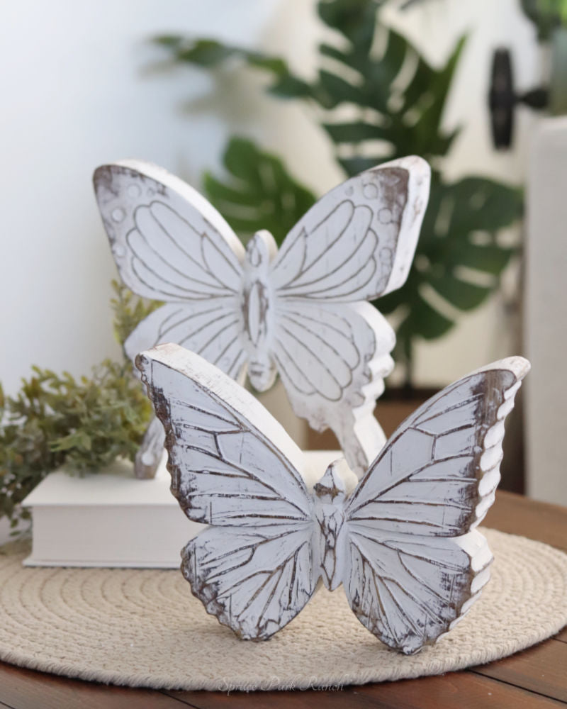 Whitewashed Carved Resin Butterfly