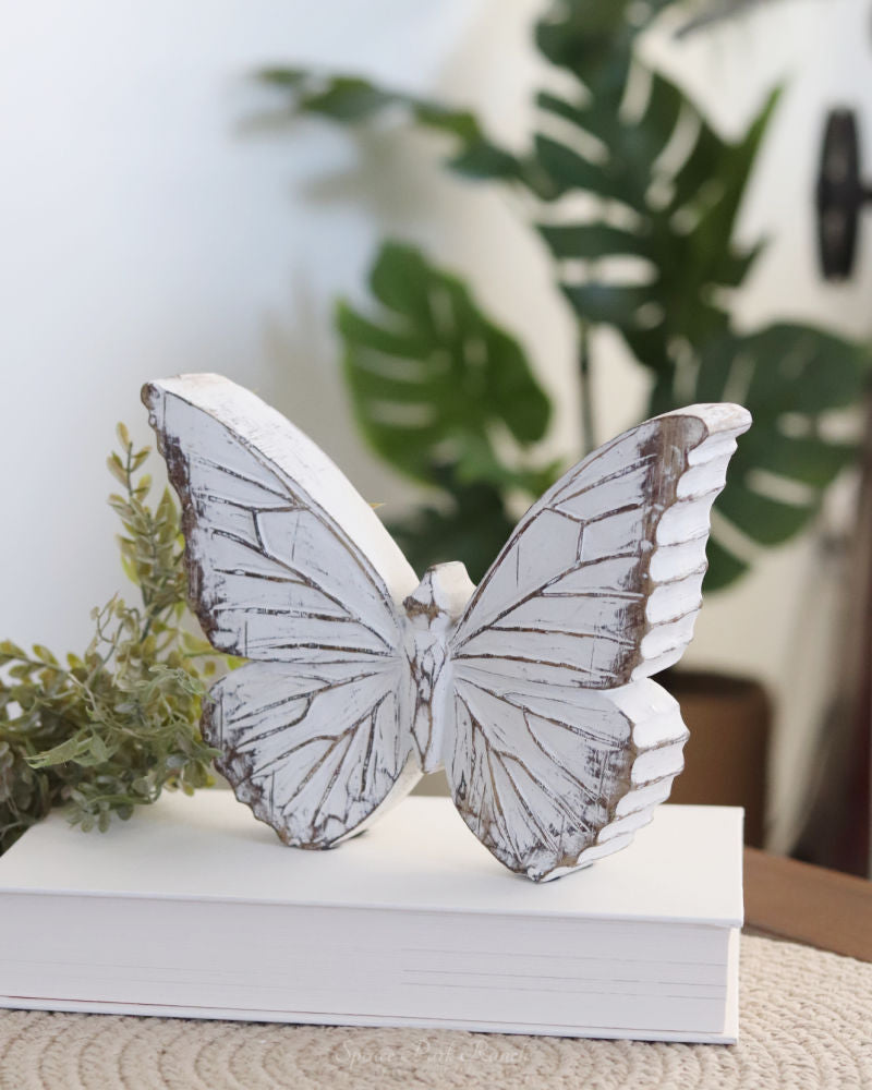 Whitewashed Carved Resin Butterfly