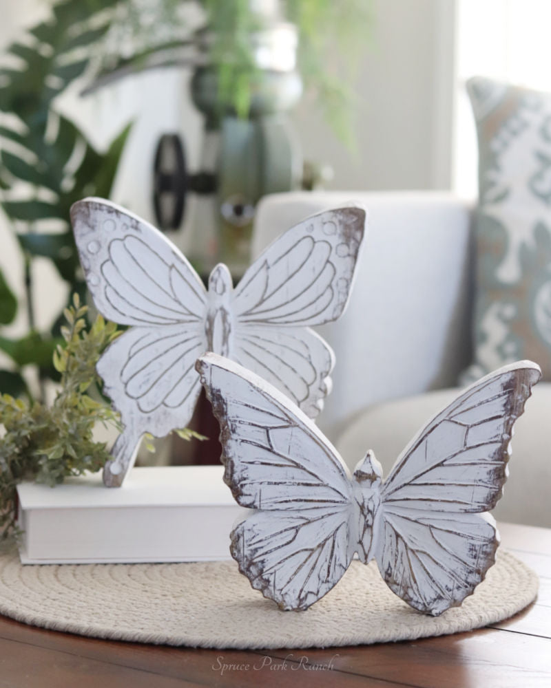 Whitewashed Carved Resin Butterfly