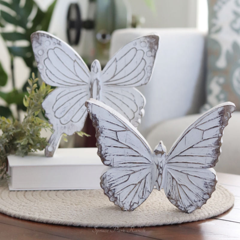 Whitewashed Carved Resin Butterfly