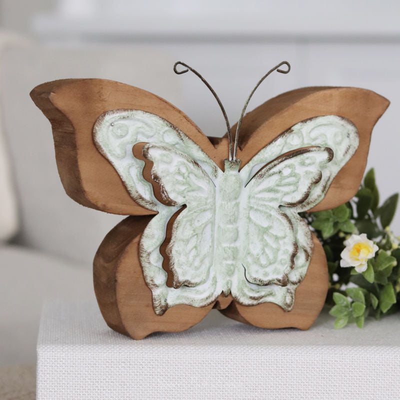 Wood and Metal Butterfly Sitter