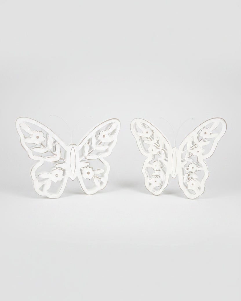 White Distressed Cutout Butterfly Block