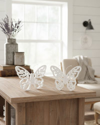 White Distressed Cutout Butterfly Block