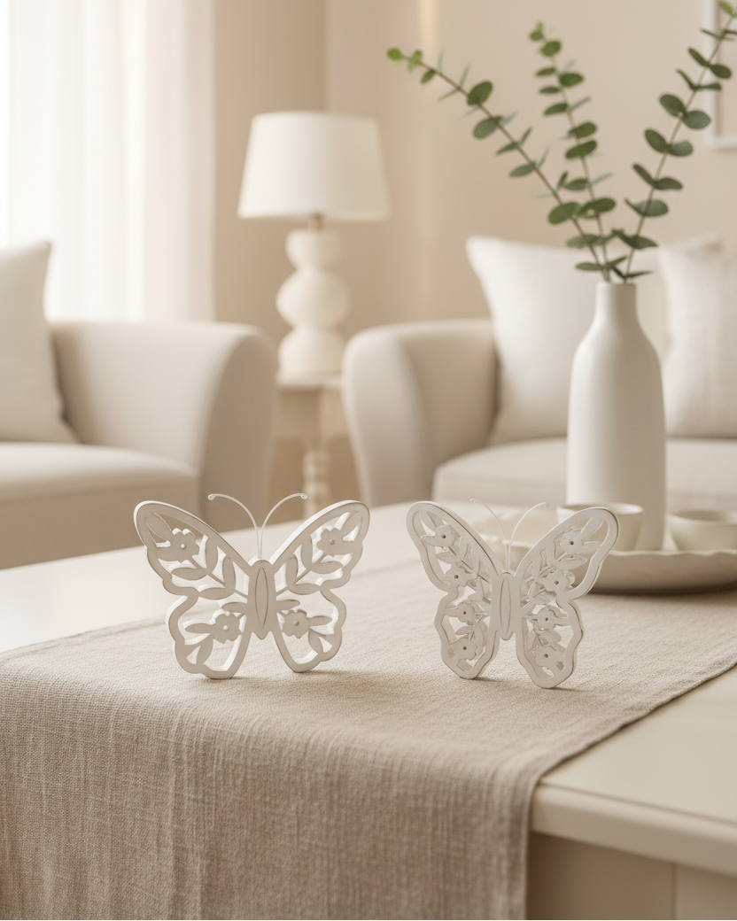 White Distressed Cutout Butterfly Block