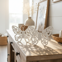 White Distressed Cutout Butterfly Block