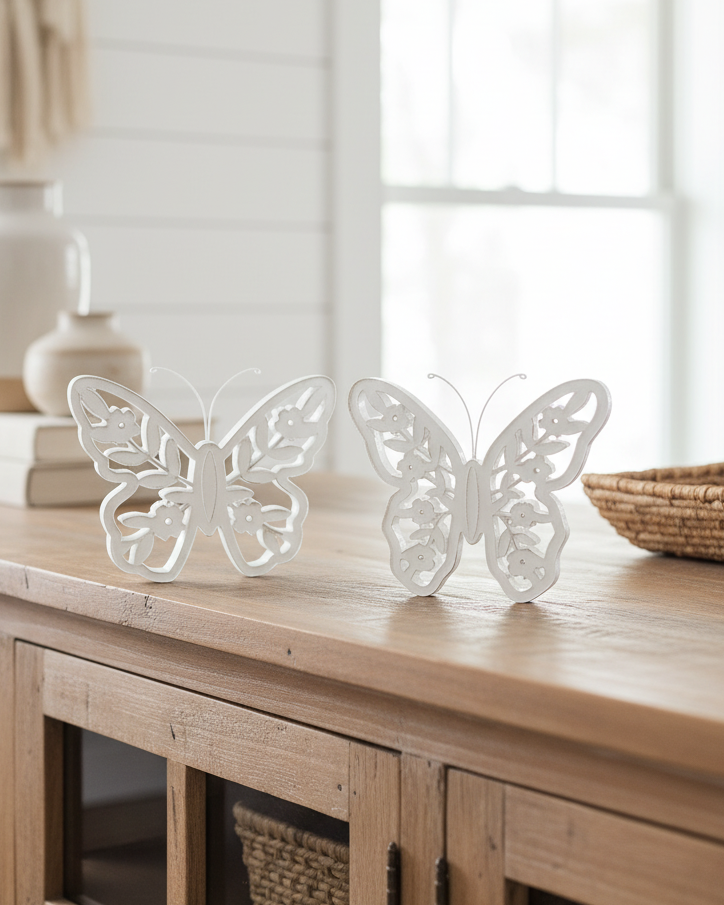 White Distressed Cutout Butterfly Block