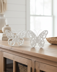 White Distressed Cutout Butterfly Block