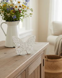 White Distressed Cutout Butterfly Block