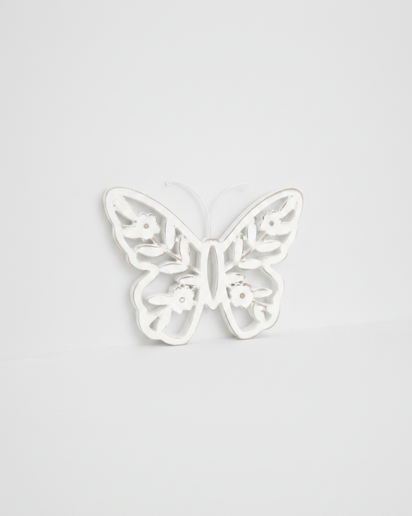 White Distressed Cutout Butterfly Block