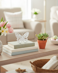 White Distressed Cutout Butterfly Block
