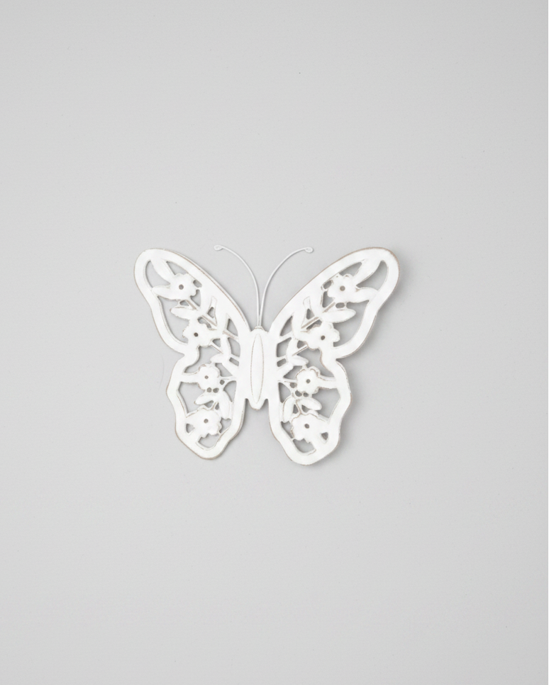 White Distressed Cutout Butterfly Block