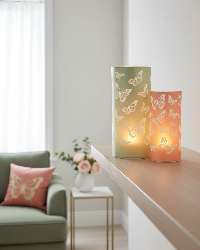 Butterfly Glass LED Cylinder