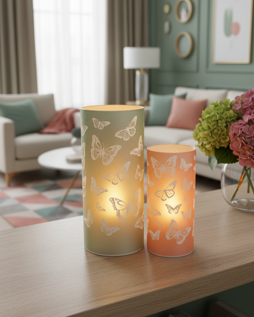 Butterfly Glass LED Cylinder