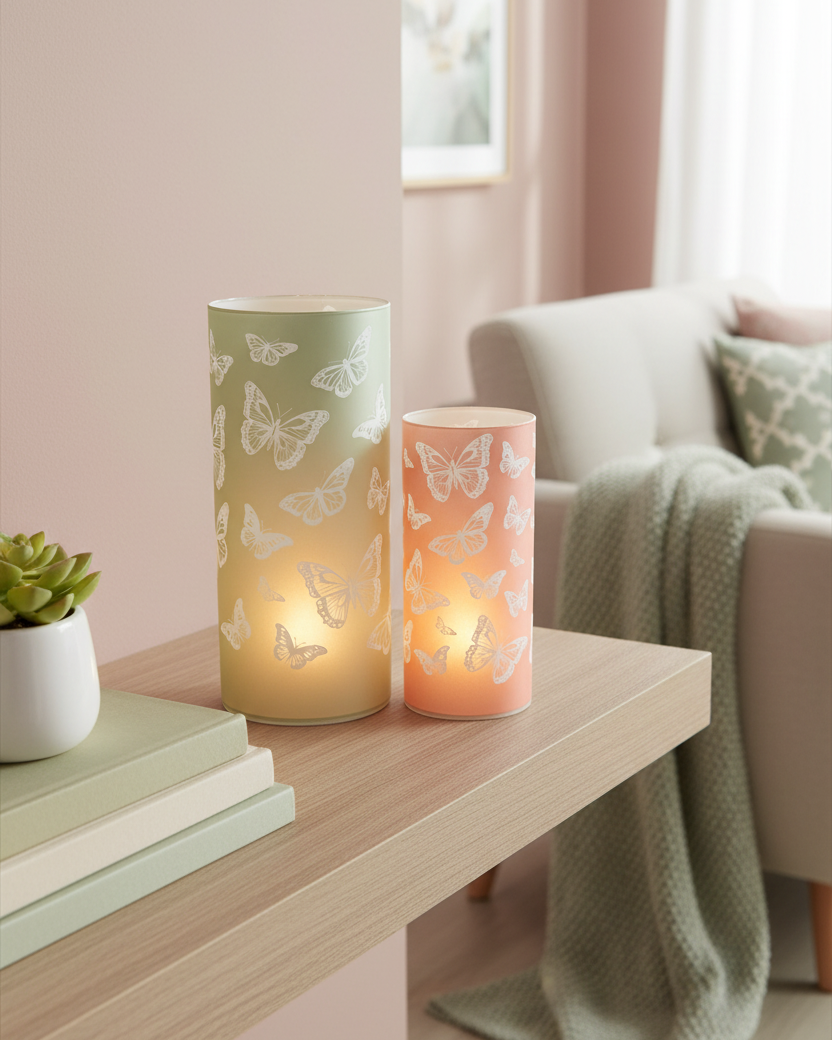 Butterfly Glass LED Cylinder