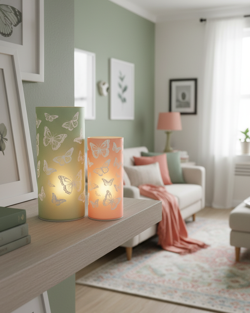 Butterfly Glass LED Cylinder