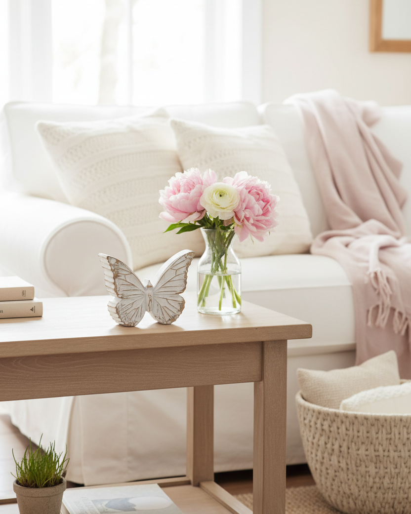 Whitewashed Carved Resin Butterfly