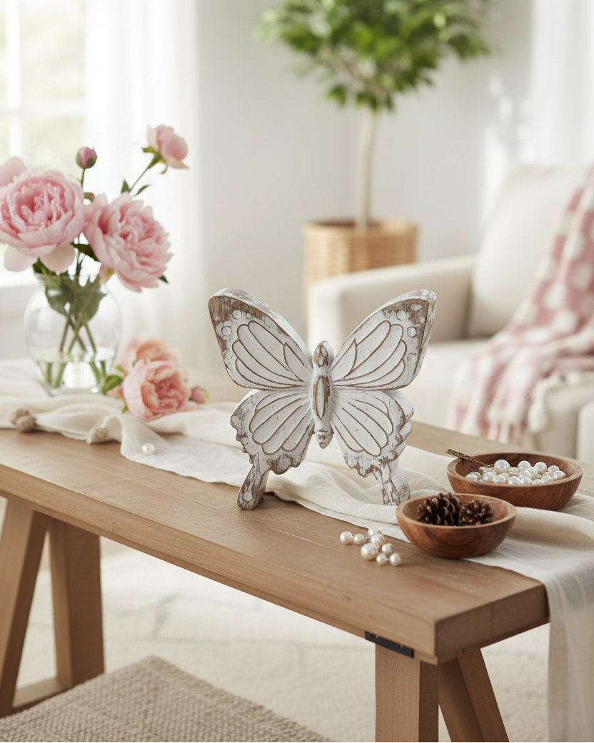 Whitewashed Carved Resin Butterfly