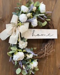 Home Sweet Home White Peony and Green Berry Wreath