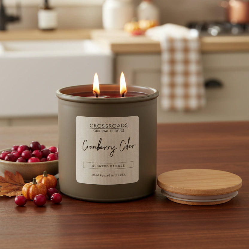Crossroads Cranberry Cider Coloured Glass Jar Candle 14oz