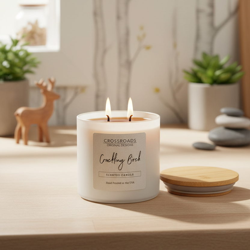 Crossroads Crackling Birch Coloured Glass Jar Candle 14oz