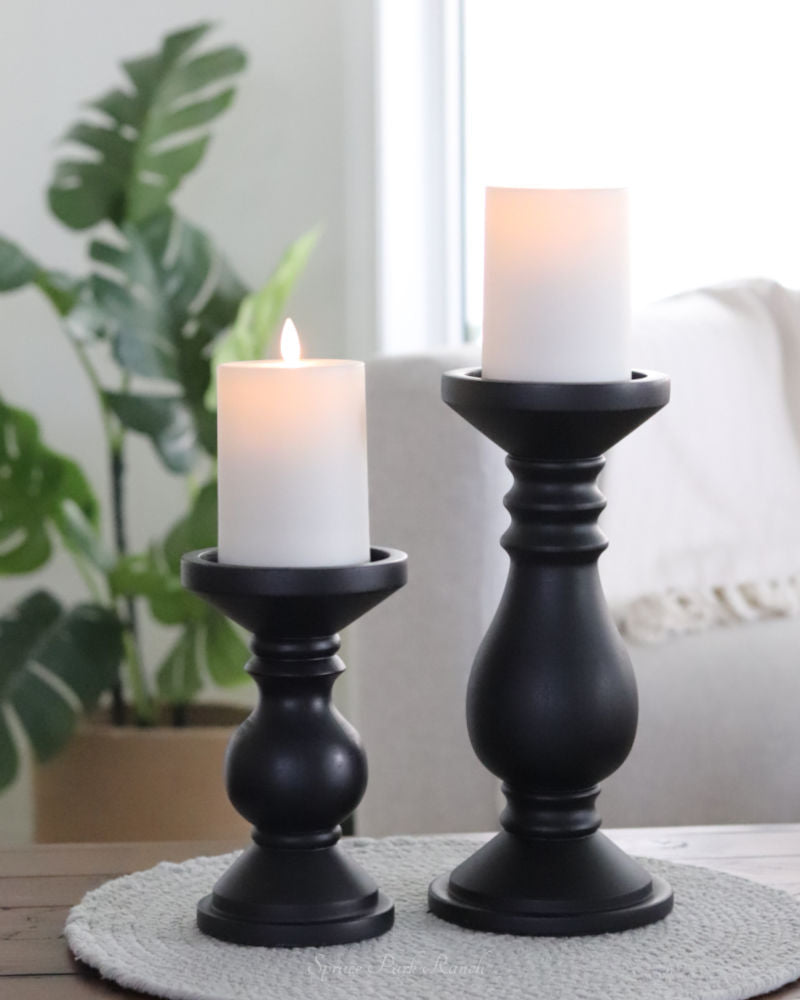 Mango Wood Candle Holder Black