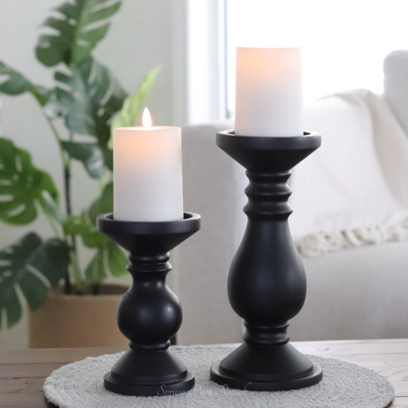 Mango Wood Candle Holder Black