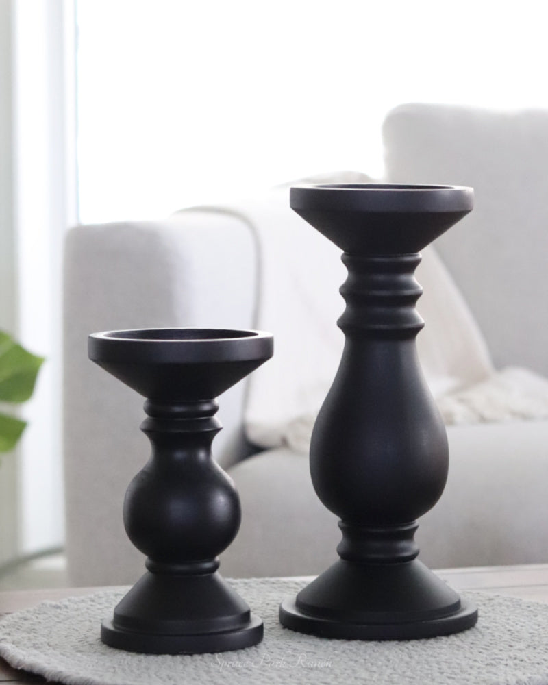 Mango Wood Candle Holder Black