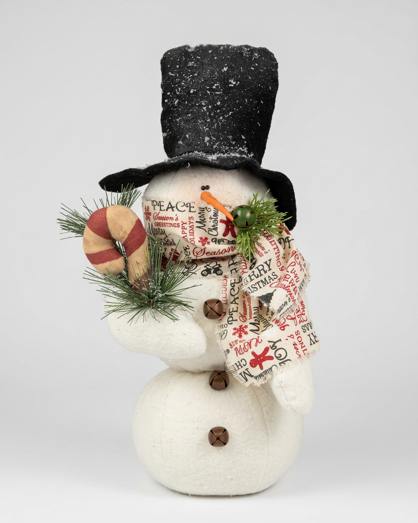 Candy Cane Snowman With Christmas Scarf 17"H
