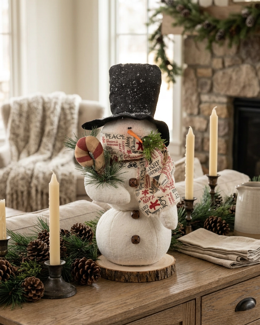 Candy Cane Snowman With Christmas Scarf 17"H