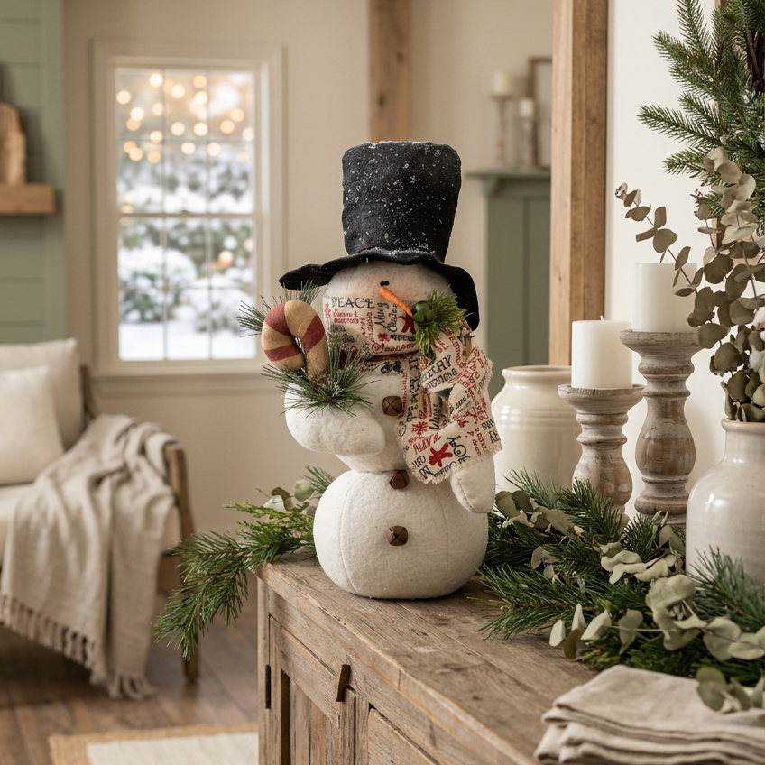Candy Cane Snowman With Christmas Scarf 17"H