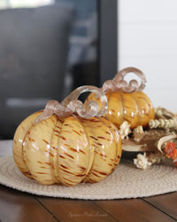 Caramel Swirl Handblown Glass Pumpkin Round