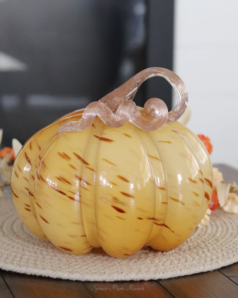 Caramel Swirl Handblown Glass Pumpkin Round