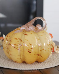 Caramel Swirl Handblown Glass Pumpkin Round