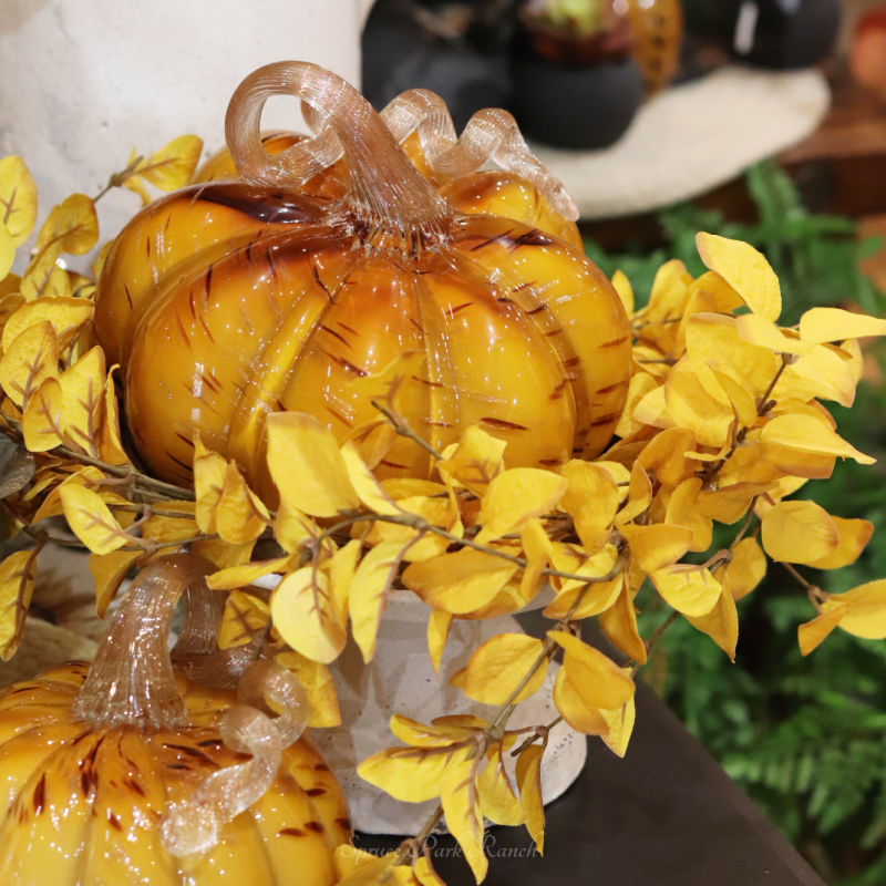 Caramel Swirl Handblown Glass Pumpkin Round