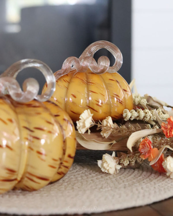 Caramel Swirl Handblown Glass Pumpkin Round