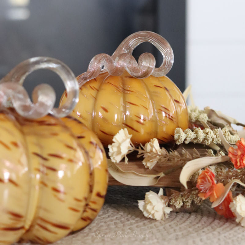 Caramel Swirl Handblown Glass Pumpkin Round