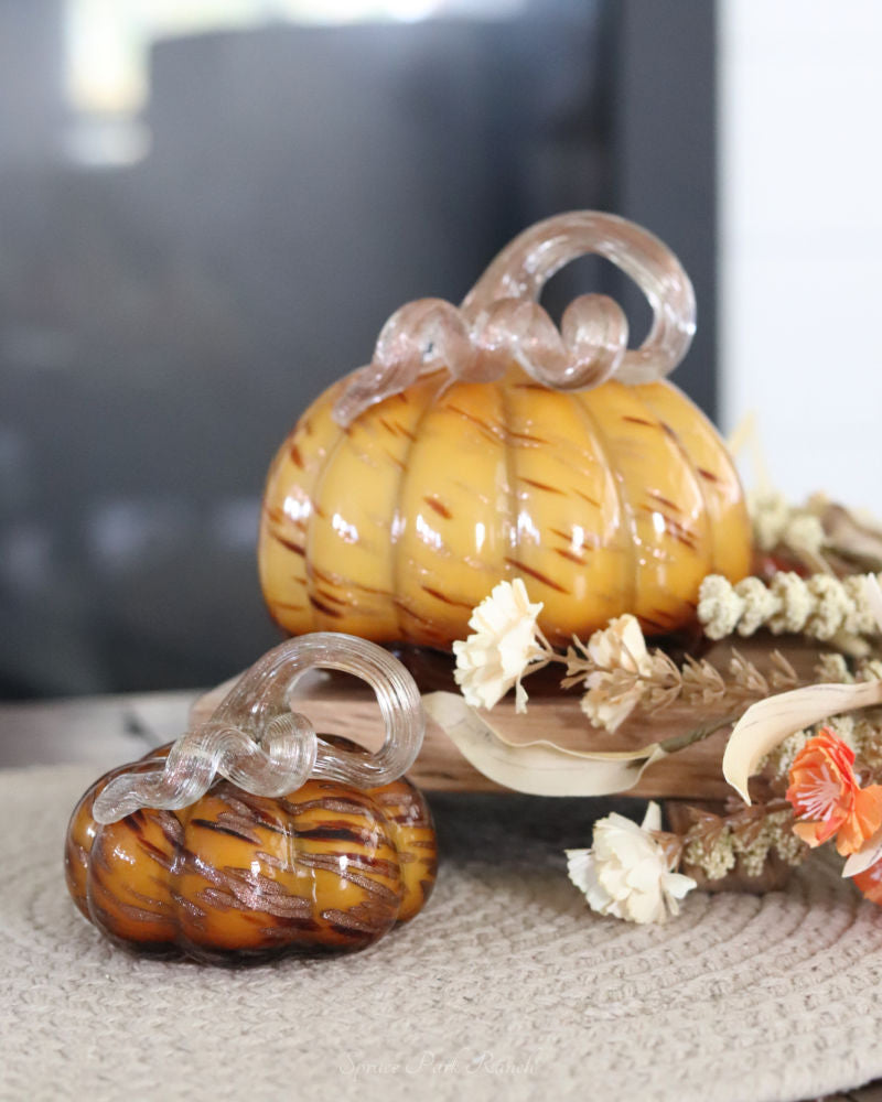 Caramel Swirl Handblown Glass Pumpkin Round