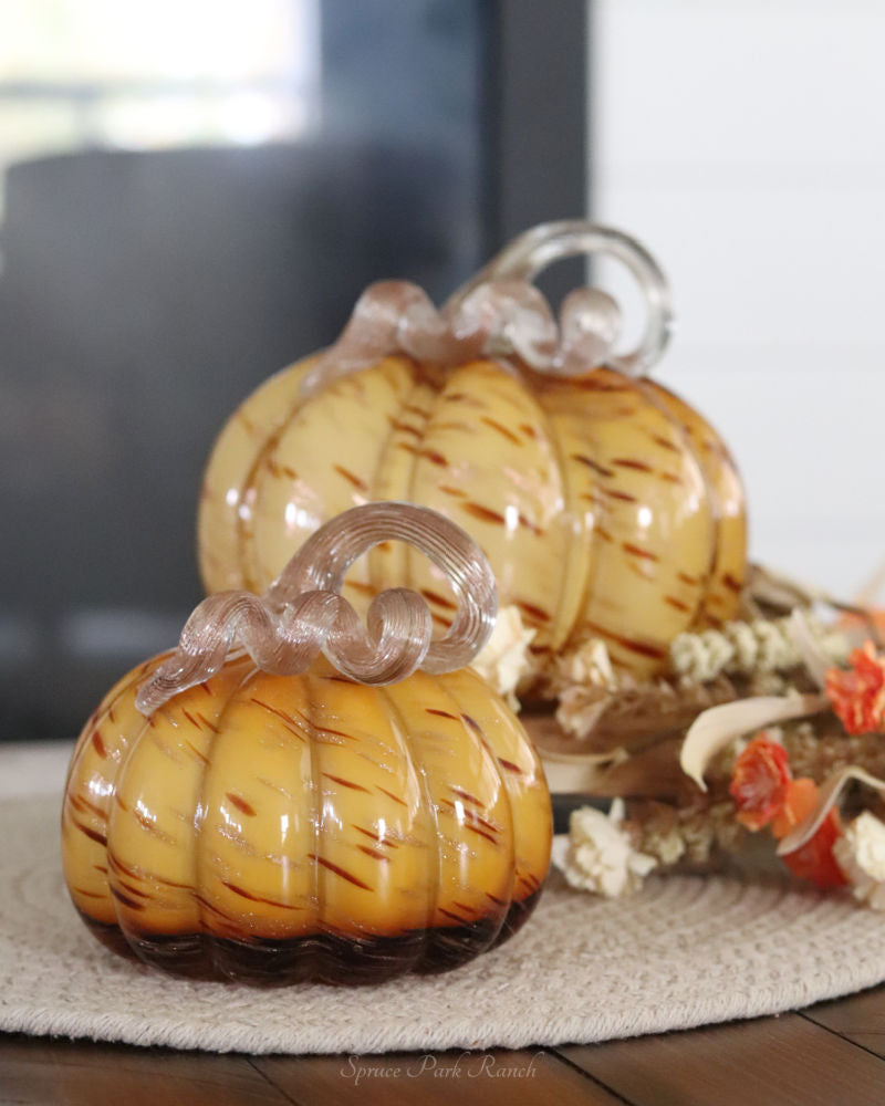 Caramel Swirl Handblown Glass Pumpkin Round