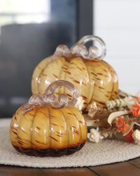 Caramel Swirl Handblown Glass Pumpkin Round