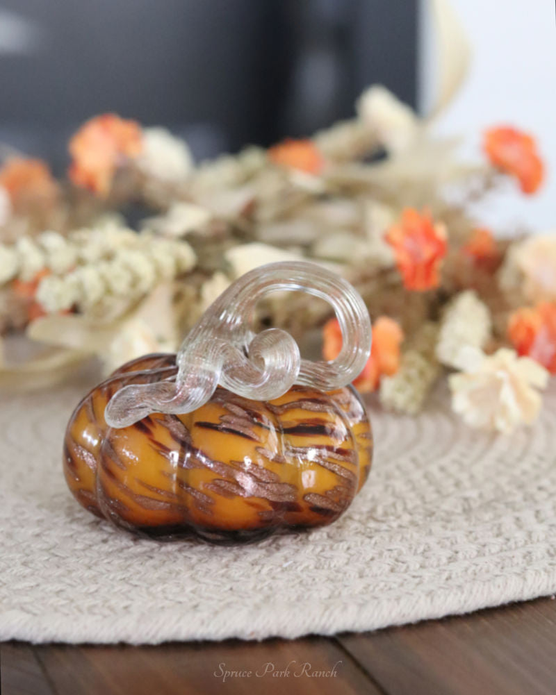 Caramel Swirl Handblown Glass Pumpkin Round