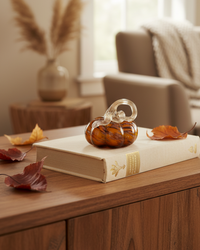Caramel Swirl Handblown Glass Pumpkin Round