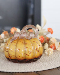 Caramel Swirl Handblown Glass Pumpkin Round